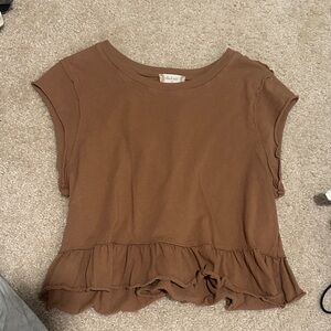 Altar'd State Brown Ruffle-Hem Crop Top